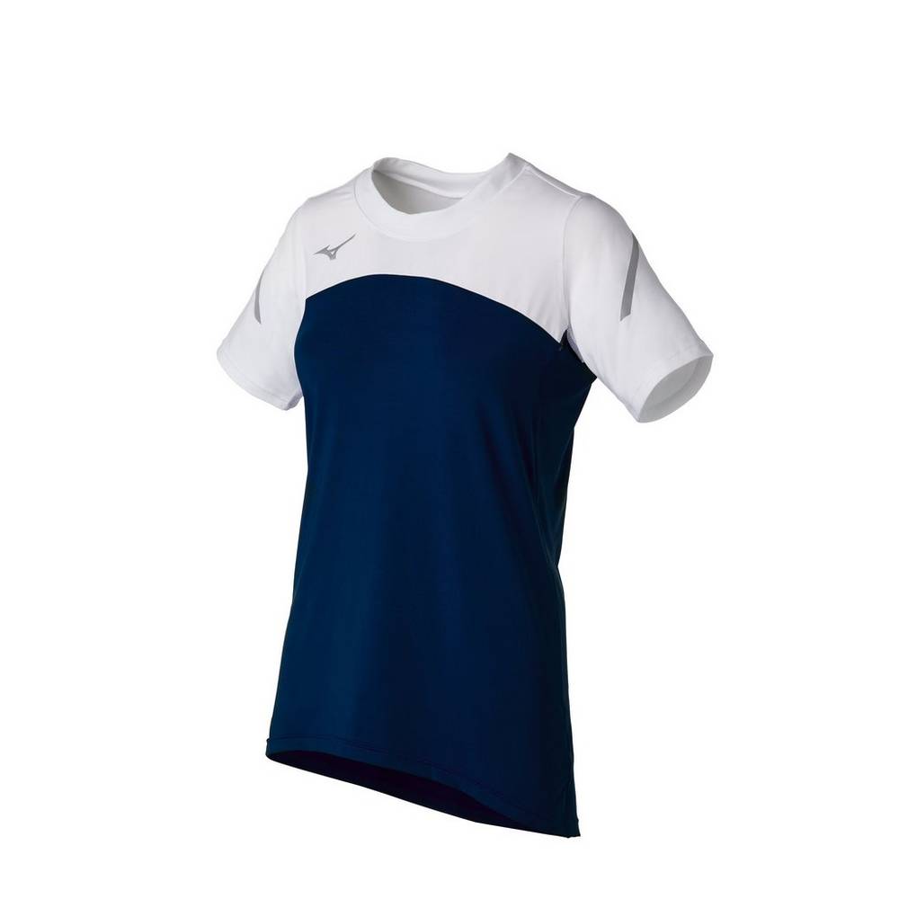 Camisas Mizuno Techno VII Short Sleeve - Mulher - Azul Marinho/Branco - MZWHI8497